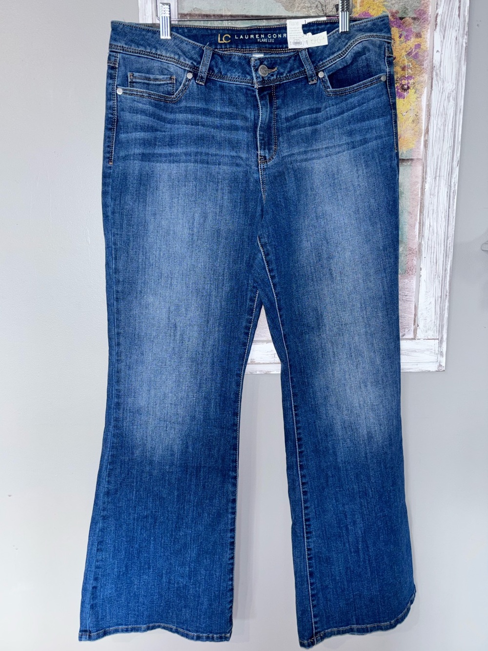 LC NEW Lauren Conrad Flare Mid-Rise Jeans Sz 16 Stretch Whisk Fade
